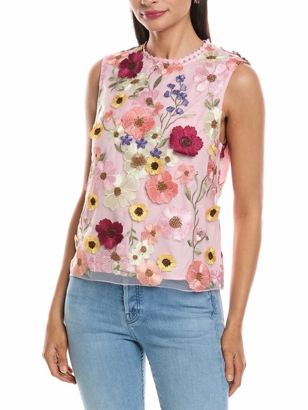 NWT Nanette Lepore Pink Floral Embroidered Sleeveless Top